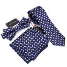 Load image into Gallery viewer, Luxury Bow Tie + Slim Neck Tie + Pocket Square Set - 20 Designs