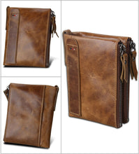 Load image into Gallery viewer, Crazy Horse Genuine Leather Double Zipper Wallet - 5 Colors