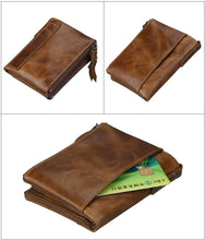 Load image into Gallery viewer, Crazy Horse Genuine Leather Double Zipper Wallet - 5 Colors