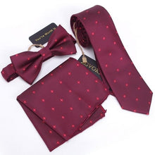 Load image into Gallery viewer, Luxury Bow Tie + Slim Neck Tie + Pocket Square Set - 20 Designs
