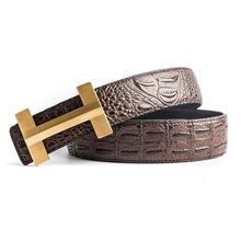 Load image into Gallery viewer, Luxury Crocodile Pattern Brass Buckle Leather Belt
