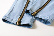Load image into Gallery viewer, Light Blue Acid Wash Skinny Ripped Ankle Zipper Jeans
